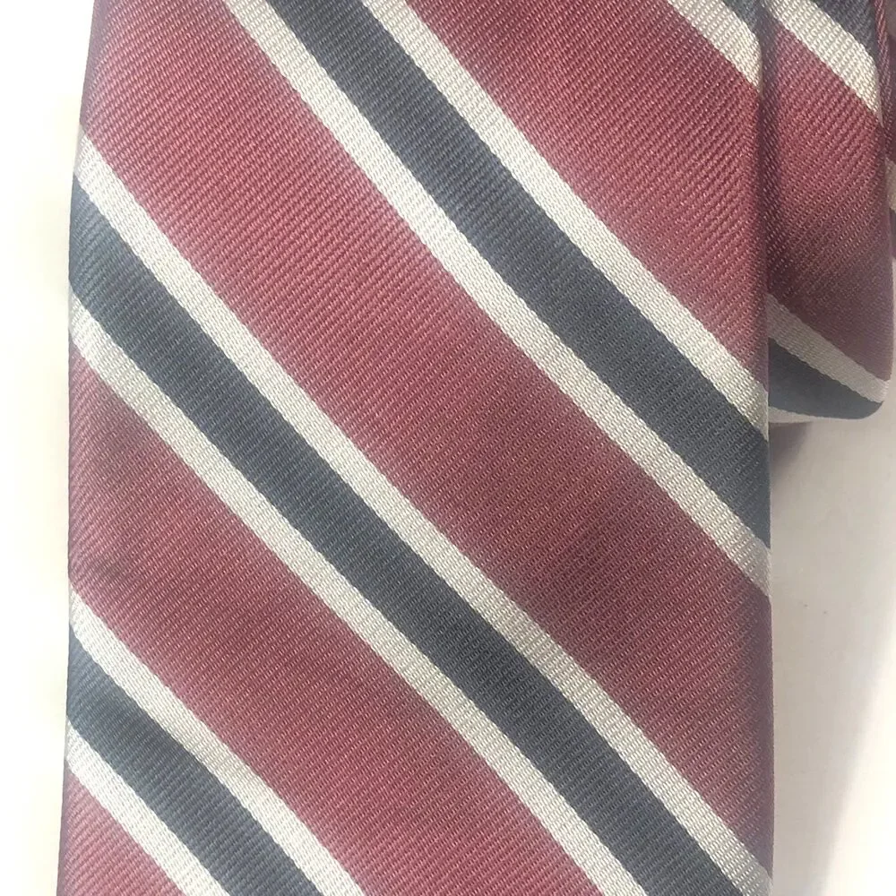 Stafford All Silk Tie Red Gray Silver Striped USA Made Regatta Classic Repp